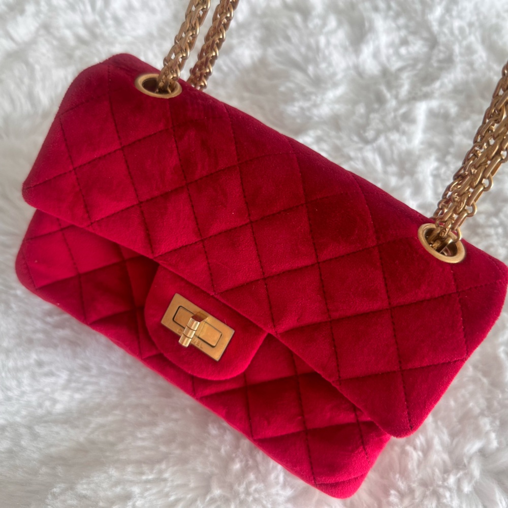Chanel limited edition red velvet 2.55 flap